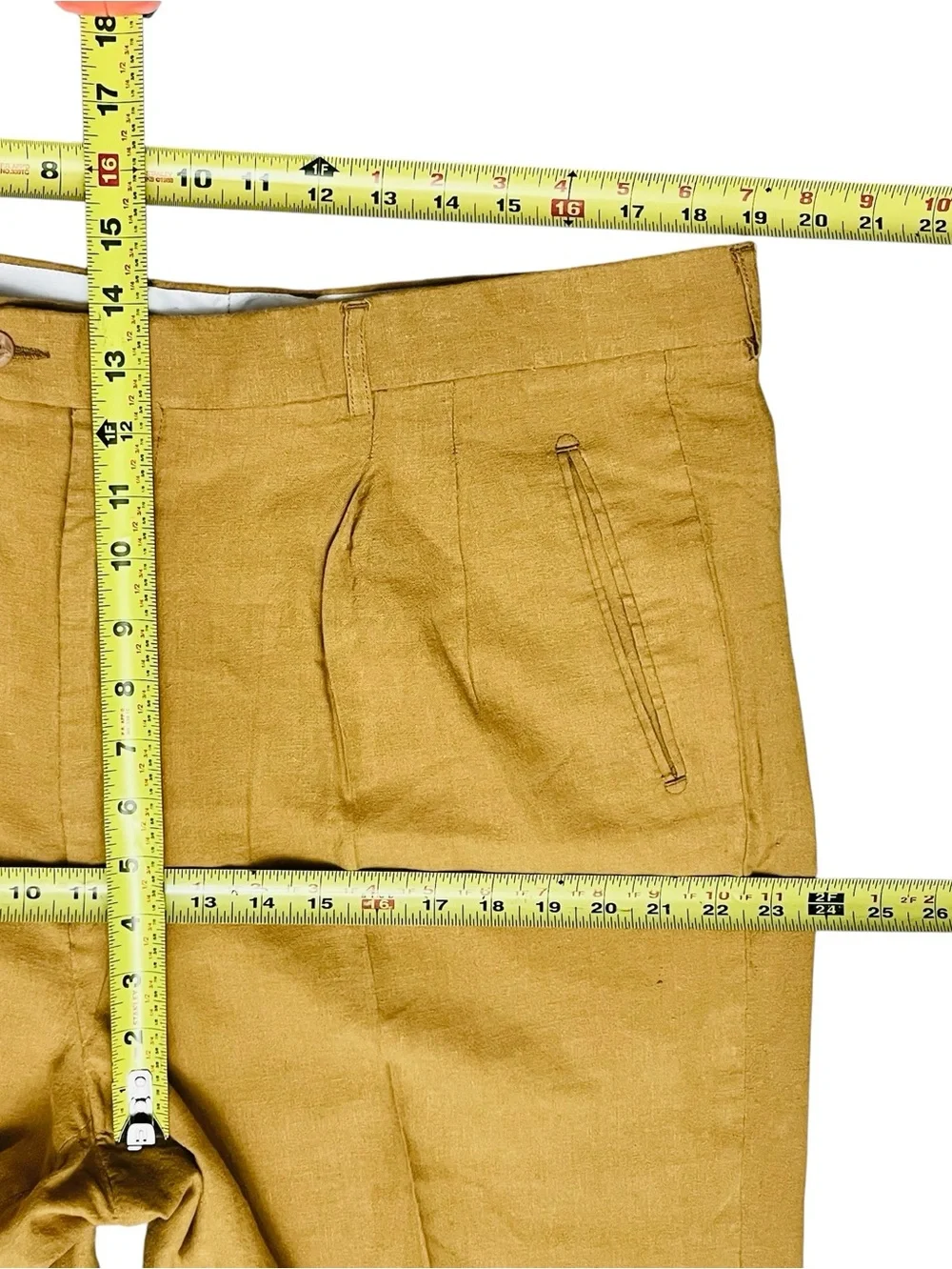 Vintage Vitali 100% Linen Men’s Pants Pleated Mustard/Yellow Pockets Sz 40x28